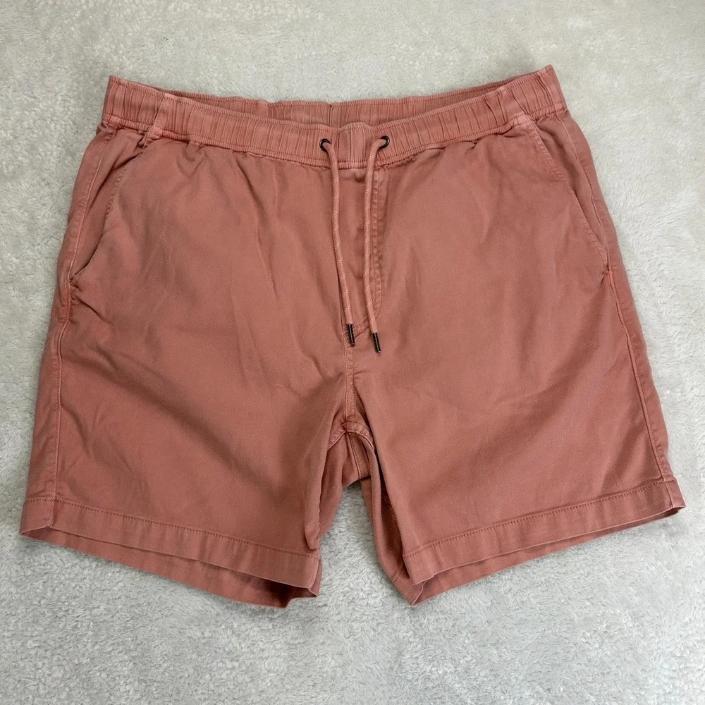 Faherty Chino Shorts Mens L Coral Pink Elastic Waist Drawstring Slash Pocket